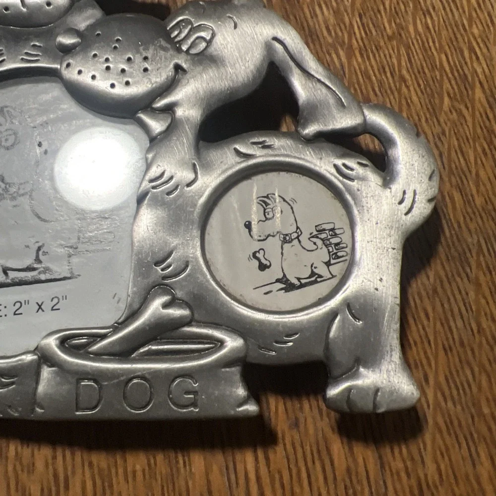 ABC Distributing Dog Theme Silver Pewter Metal 4 Photo Collage Frame Pet NOS